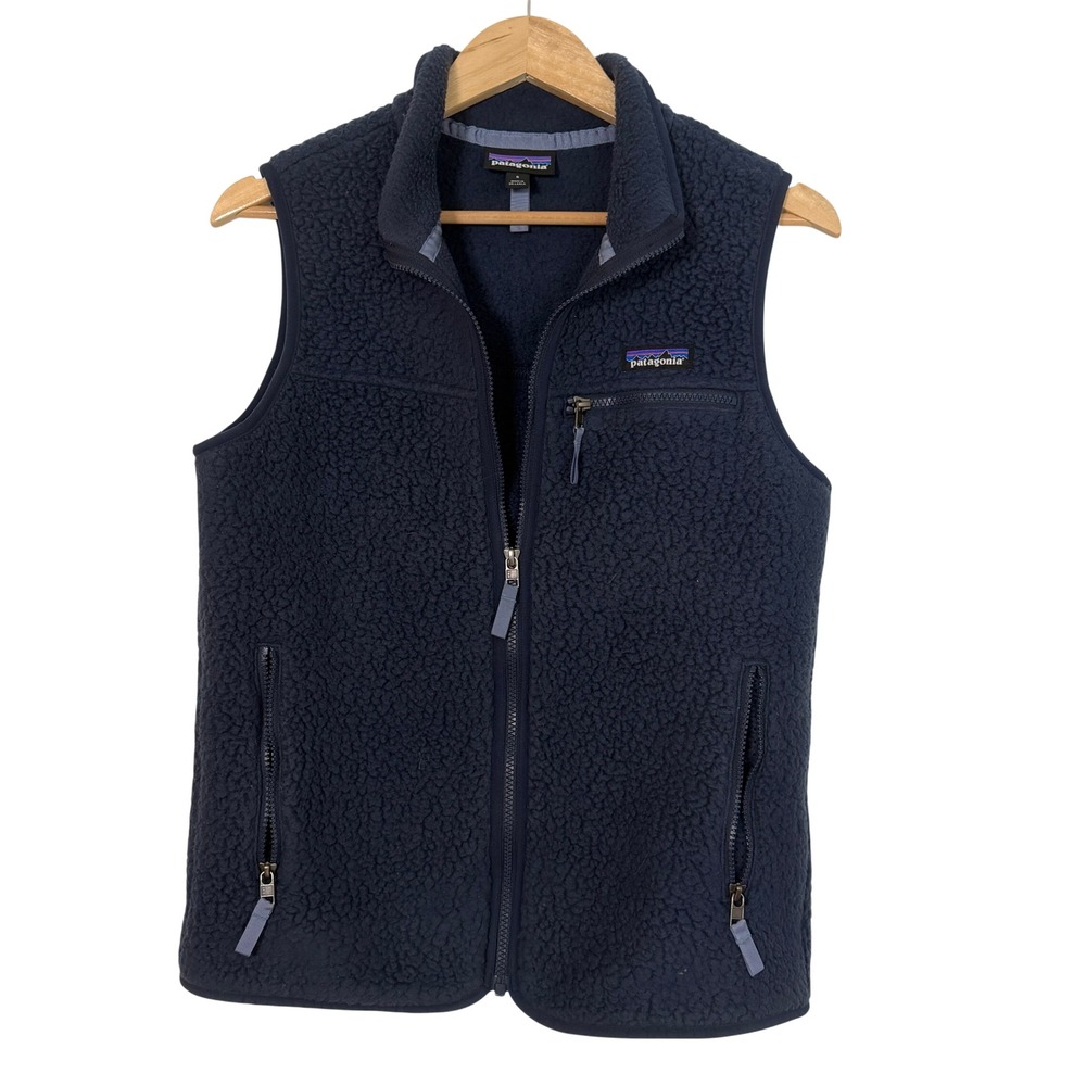 Patagonia Retro Pile Fleece Vest Womens Small Navy Excellent Shearling 22828